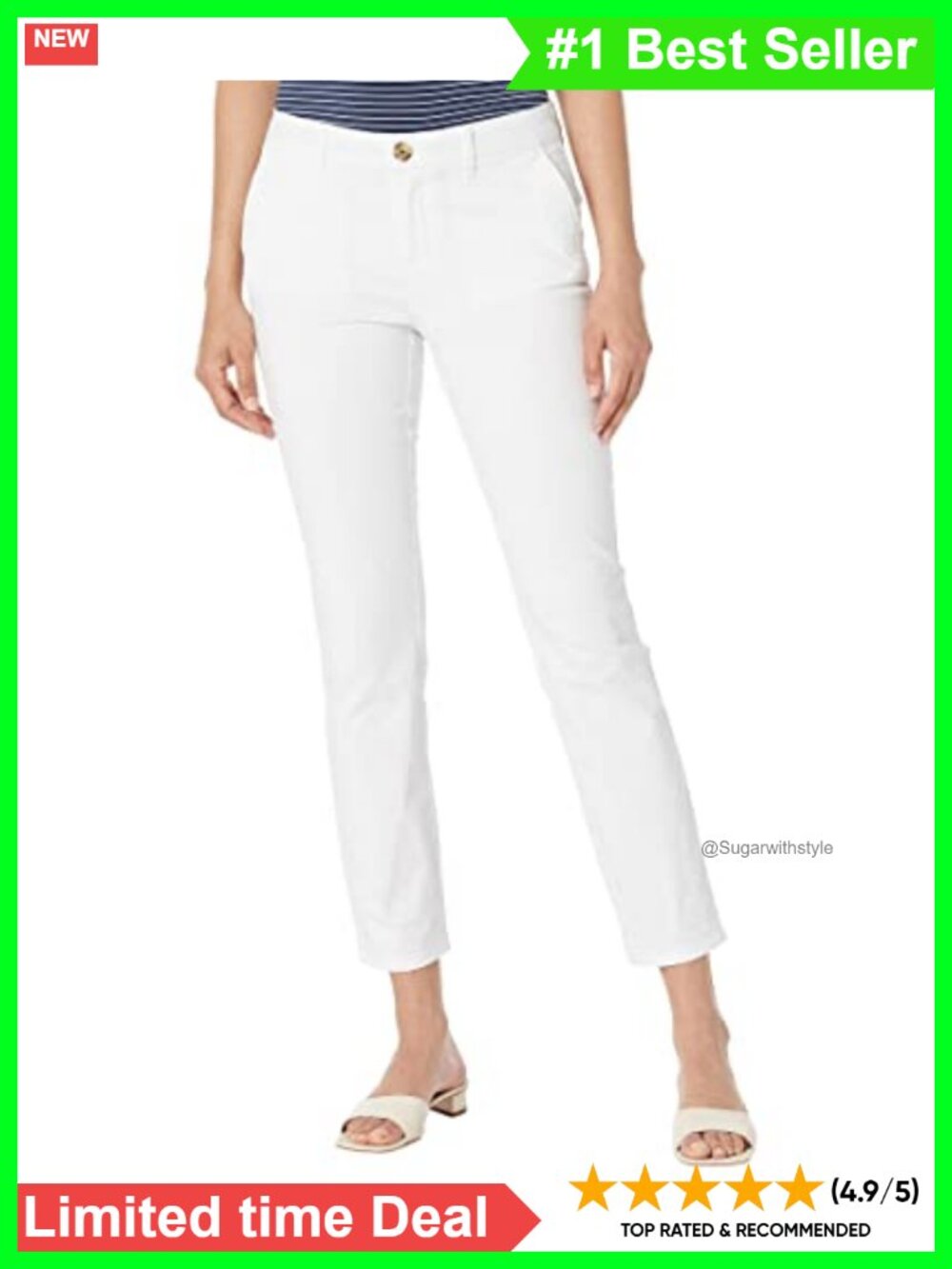 Womens Hampton Chino Straight Leg Cropped Cuffed Hem Casual Work Pants